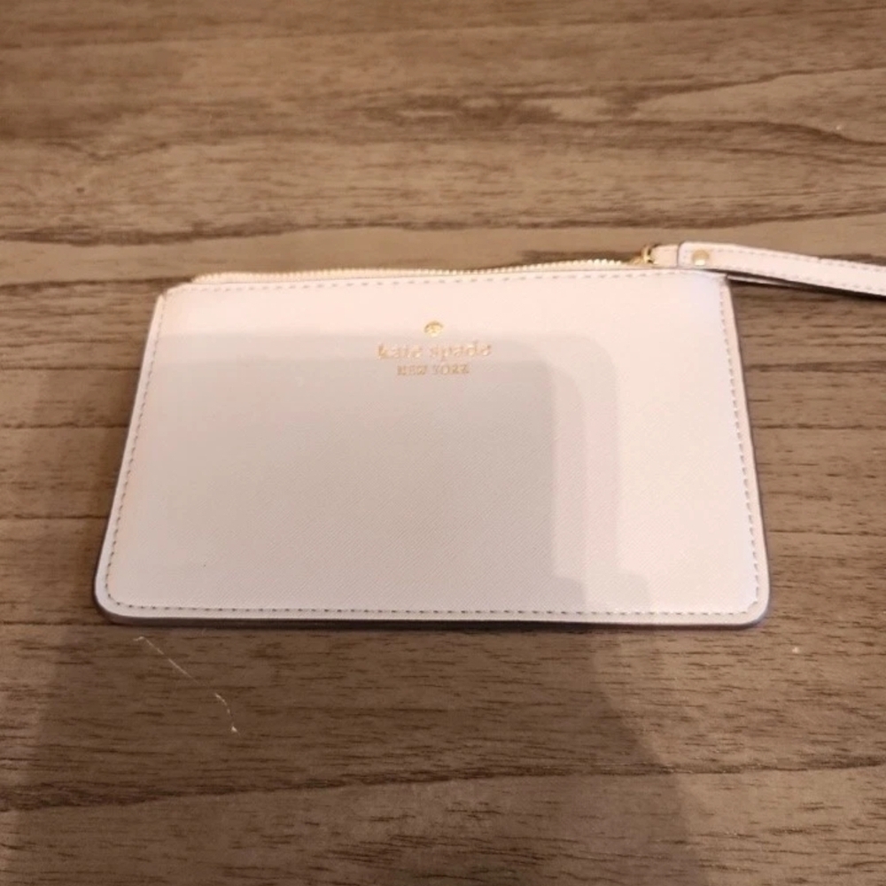 Kate Spade Wristlet Clutch Leather Gray Single Slot Zip Top Wallet Card Holder